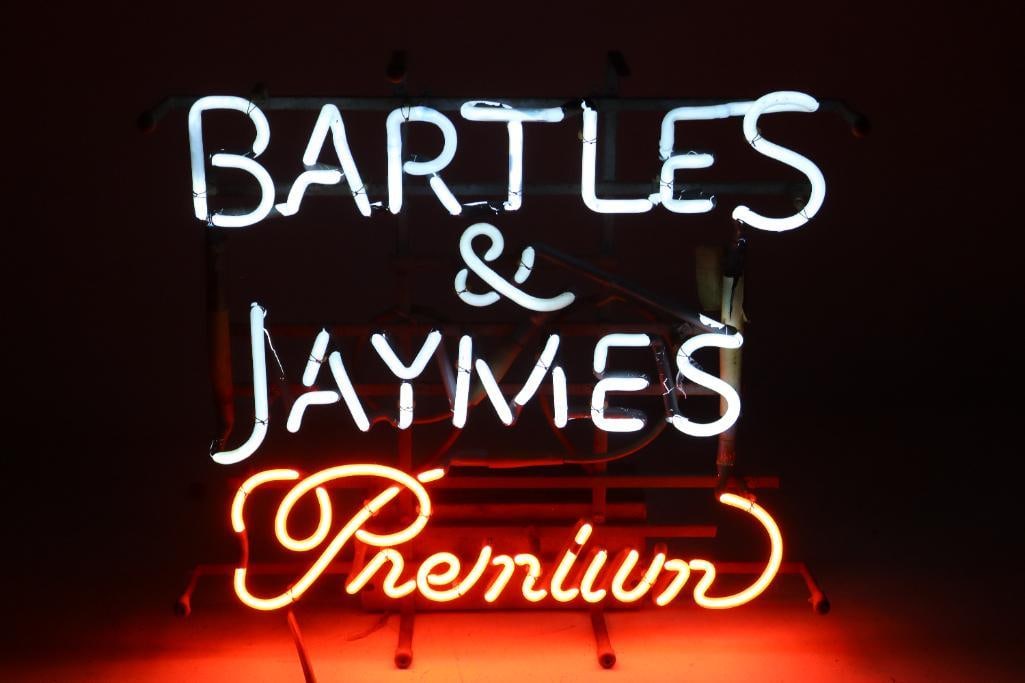 Bartles & Jaymes Premium Wine Cooler Light Up Window Neon Advertising Sign: In working condition, 20" x 3" x 18"