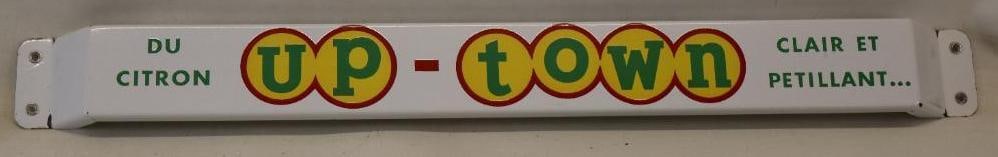 Up-Town Citrus Soda Porcelain Advertising Door Push: Has great color and gloss with minimal edge chipping, is marked P&M Orillia 57 31.5"x3"x1"