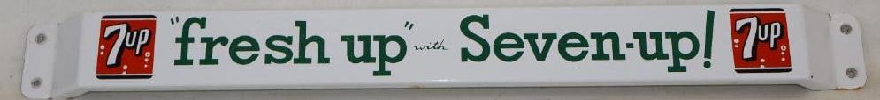 " Fresh Up " With 7 Up Soda Porcelain Advertising Door Push: Excellent color and gloss with minimal chipping 31.5"x3"x1.5"