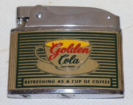 Sundrop The Golden Cola "Refreshing as a Cup of Coffee" Refillable Advertising Lighter: 2" x 1.75"