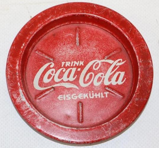 Drink Coca Cola Advertising Ash Tray: Has some light scratches and wear. Appears to be from Germany. 3.5" diameter