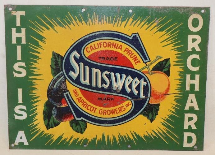 This Is A Sunsweet Orchard Single Sided Metal Advertising Sign: Sign has some light wear, scratches and paint loss, overall great color and graphics 9.75" x 13.25"