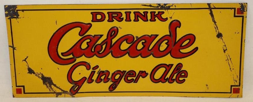 Drink Cascade Ginger Ale Embossed Single Sided Tin Tacker Soda Advertising Sign (1 of 5)