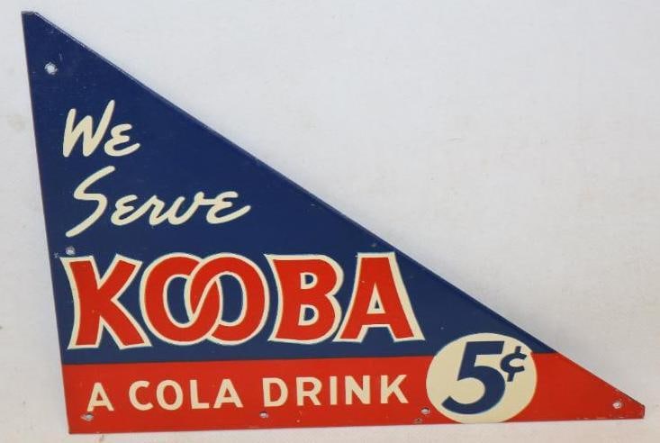 We Serve Kooba A Cola Drink 5 Cent Self Frame Metal Door Push Advertising Sign: Sign is in excellent condition with some minor wear 7.50" x 10"
