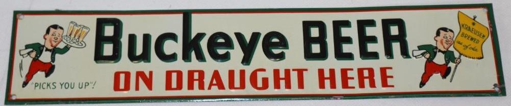 Buckeye Beer On Draught Here Embossed Tin Tacker Advertising Sign (1 of 4)