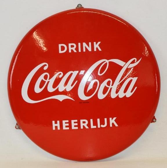 Drink Delicious Coca-Cola Single Sided Porcelain Dutch Advertising Button Sign (1 of 7)
