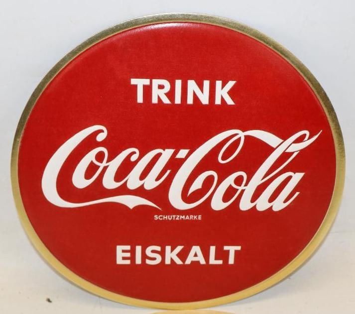 NOS Drink Delicious Embossed Cardboard Single Sided German Advertising Sign: Sign has excellent color, has never been hung 11.75" diameter