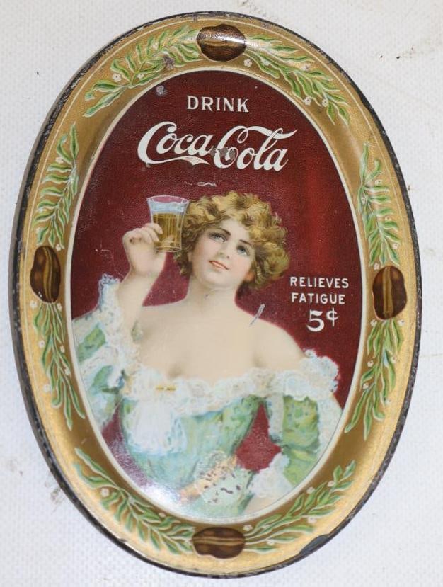 1907 Coca Cola Relieves Fatigue Advertising Oval Tip Tray (1 of 2)
