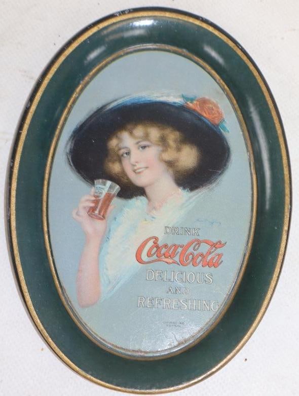 1913 Coca Cola Delicious and Refreshing Advertising Oval Tip Tray (1 of 2)
