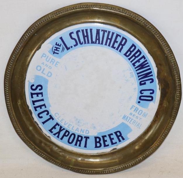 The L. Schlather Brewing Company Select Export Beer Cleveland Porcelain and Brass Advertising Tray (1 of 2)