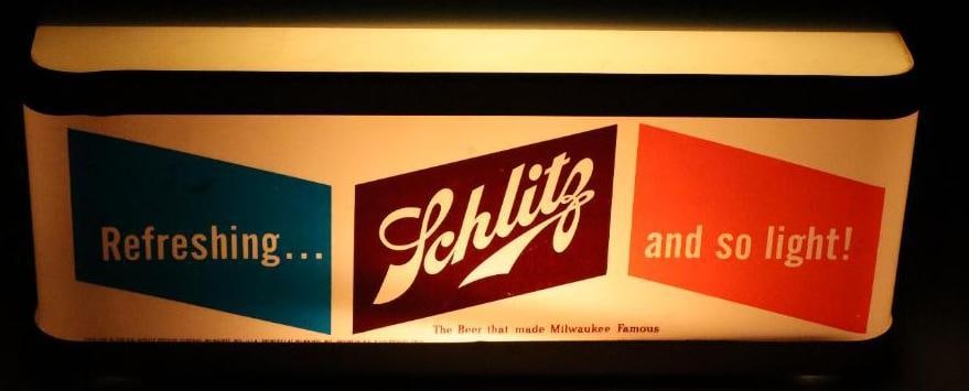 1956 Schlitz Beer "Refreshing and So Light" Countertop Light-Up Display Sign (1 of 3)
