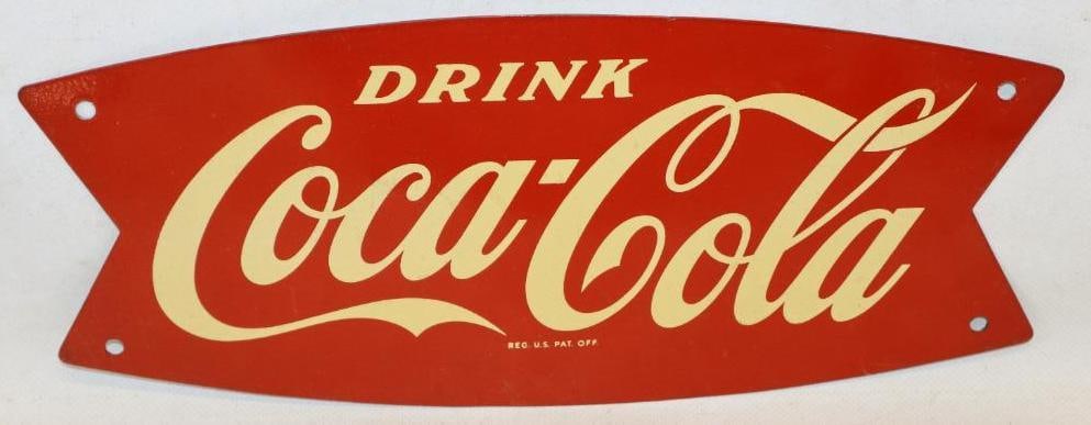Drink Coca-Cola Single Sided Porcelain Fish Tail Adverting Sign (Red): This sign is in excellent condition with great gloss. 12" x 5"