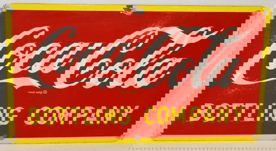 Coca-Cola Bottling Company Single Sided Porcelain Advertising Sign: This sign is in great condition with a few chips around mounting holes and some heaving scratching below the C in Coca 11.50" x 21"
