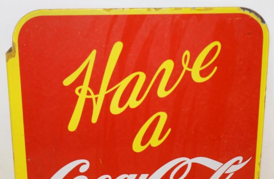 Have a Coca-Cola Double Sided Porcelain Flanged Advertising Sign (1 of 19)