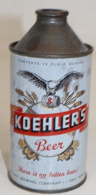 Koehler's Cone Top Beer Can: missing lid, 12 oz