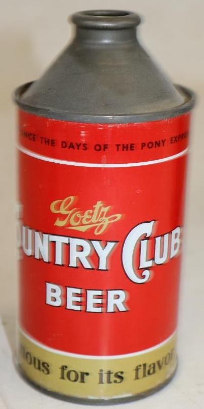 Goetz Country Club Cone Top Beer Can: missing lid, 12 oz