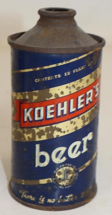 Koehler's Cone Top Beer Can: missing lid, 12 oz