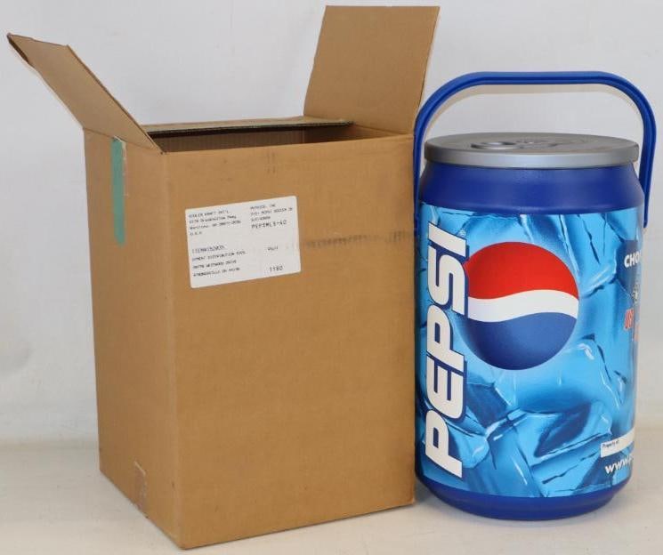 Pepsi Soda Can Cooler New In The Box: It has the original box and paperwork. 14" x 14" x 20.5"