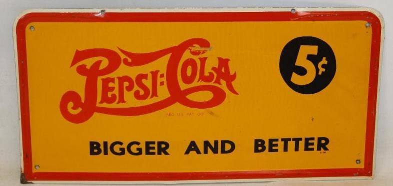 Pepsi-Cola Bigger and Better 5 Bottle Advertising Display Rack Topper Sign (1 of 5)