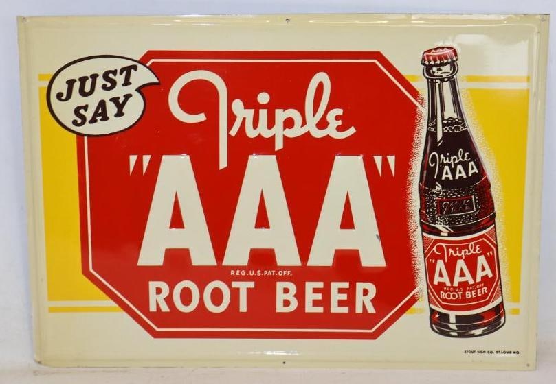1950's NOS AAA Root Beer Embossed Self Framed Metal Advertising Sign (1 of 5)