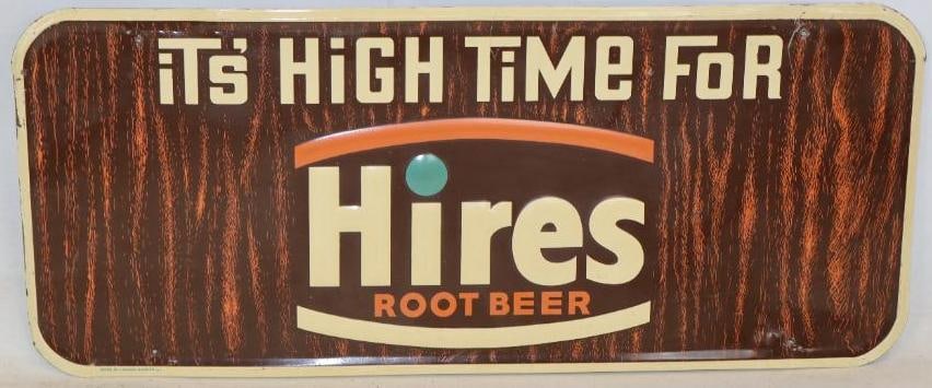 Embossed Self Framed "It's High Time for Hires Root Beer" Single Sided Advertising Sign (1 of 2)