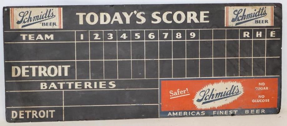 Schmidt's Beer Advertising Baseball Cardboard Scoreboard: 38" x 15.75"