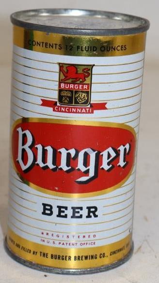 Burger Flat Top Beer Can: empty, 12 oz