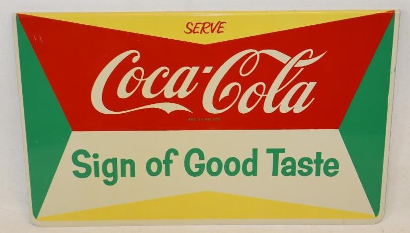 Serve Coca-Cola "Sign Of Good Taste" Single Sided Metal Advertising Rack Sign (1 of 5)