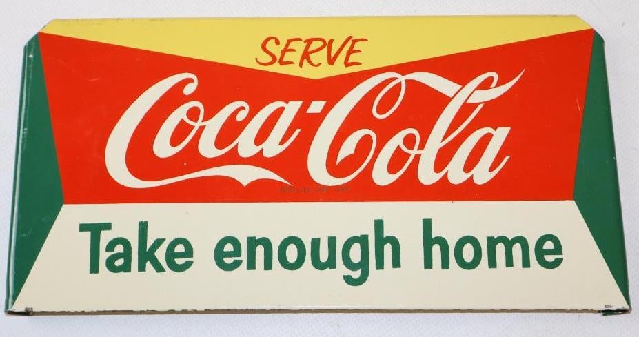 Serve Coca-Cola "Take Enough Home"  Double Sided Metal Rack Topper Advertising Sign (1 of 9)