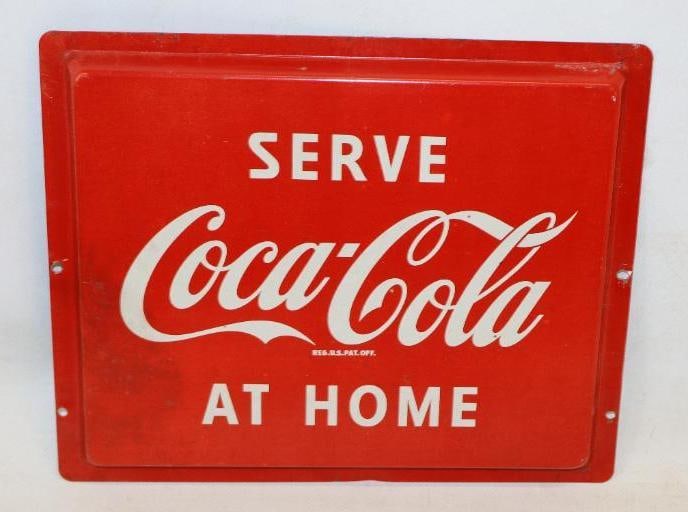 Serve Coca-Cola At Home Self Framed Edge Single Sided Metal Advertising Sign (1 of 5)