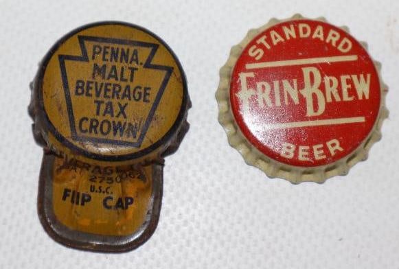 Group of 2 Penna Malt Beverage Tax Crown, and Erin Brew Beer Caps: Largest is 1.5" x 1"
