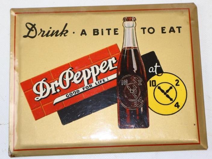 "Drink. A Bite To Eat" Dr. Pepper For Life 10-2-4 TOC Easel back Advertising Sign (1 of 4)