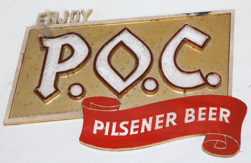 Enjoy P.O.C. Pilsner Beer Embossed Plastic Advertising Sign (1 of 2)