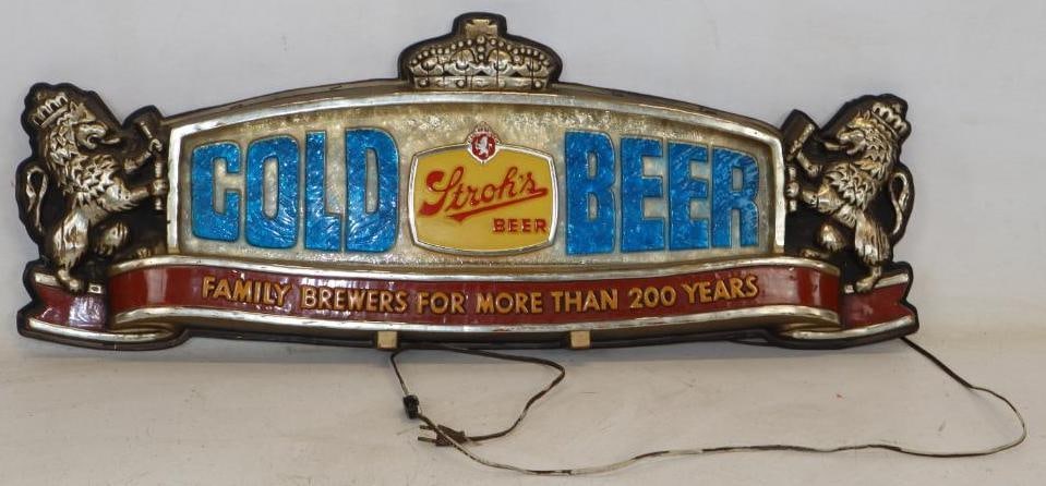 Stroh's Ice Cold Beer Embossed Light Up Sign (1 of 5)