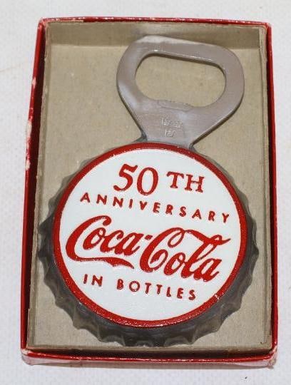 1950's NOS Coca Cola 50th Anniversary Bottling Plant Bottle Opener in Original Box (1 of 2)