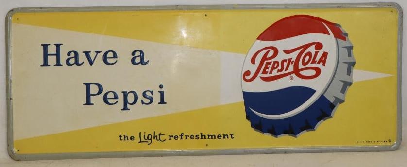 Have a Pepsi-Cola "The Light Refreshment" Embossed Bottle Cap Single Sided Metal Advertising Sign (1 of 5)