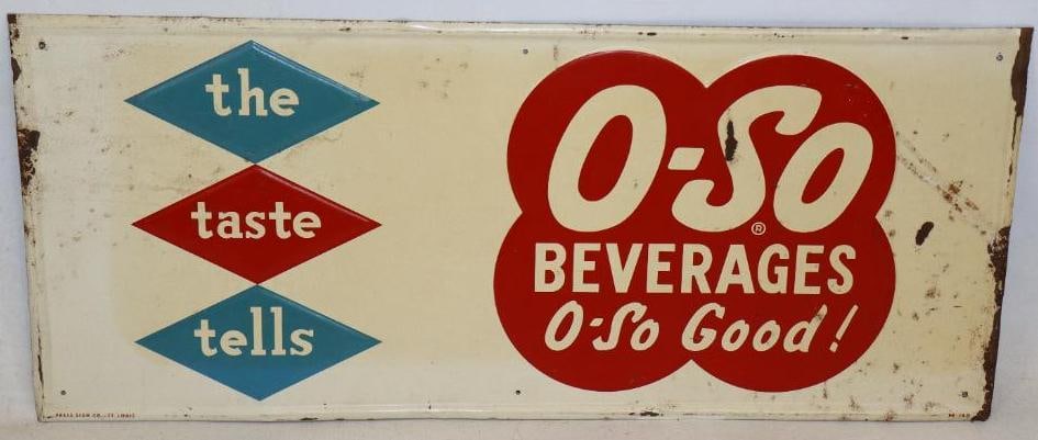 The Taste Tells O-So Beverages Single Side Metal Self Framed Advertising Sign (1 of 4)