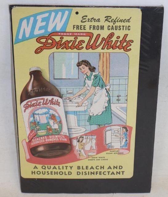 1940s Dixie White Bleach Household Disinfectant Advertising Cardboard Sign (1 of 2)