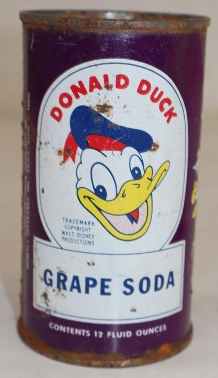 Donald Duck Grape Soda 12oz Pop Can: Has some light surface rust and is empty.