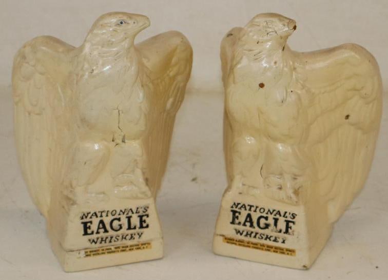 Group of 2 Nationals Eagle Whiskey Countertop Advertising Displays: One has a broken beak and slight crack. 7" x 6" x 10" each