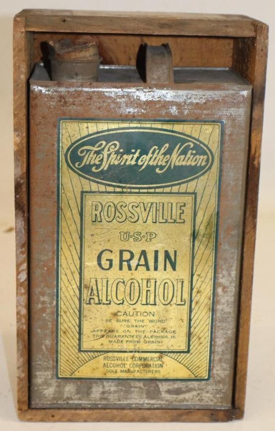 1929 Rossville Grain Alcohol 190 Proof Can with Original Crate Prohibition Era: 12" x 7" x 5"