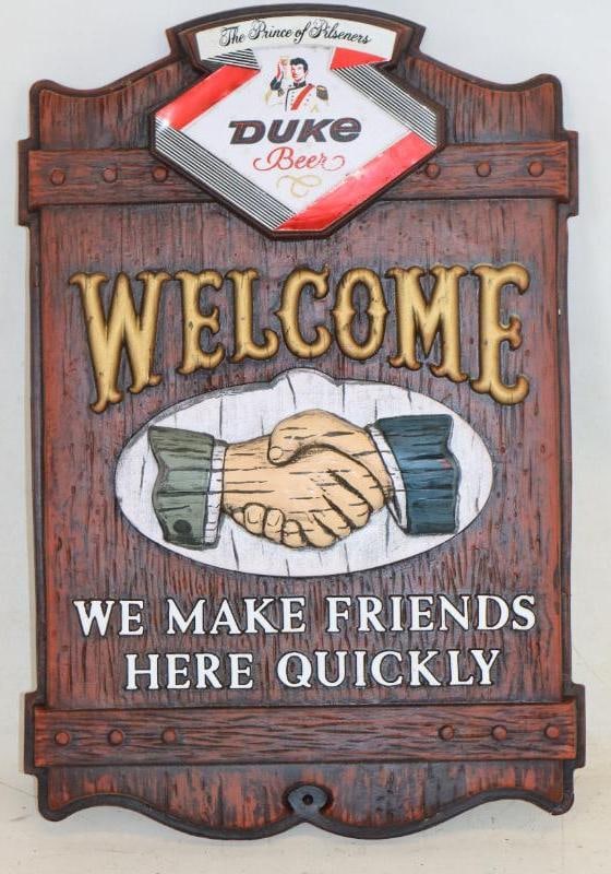 Duke Beer Embossed Plastic Advertising Sign (1 of 2)