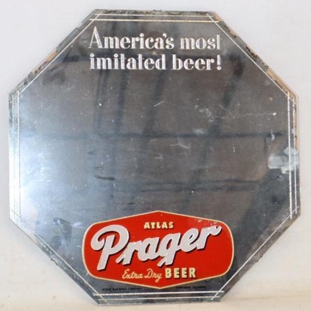 Atlas Prager Extra Dry Beer Advertising Mirror Sign (1 of 2)