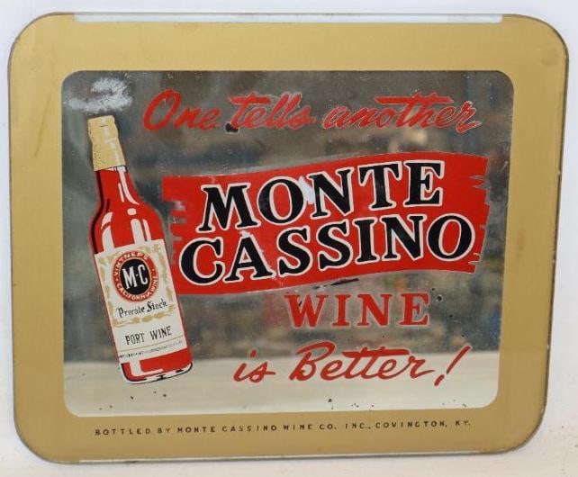 Monte Cassino Wine Advertising Mirror Sign: 11" x 9.25"