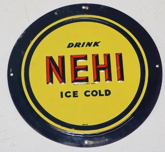 Drink Ice Cold Nehi Soda Embossed Metal Door Push Advertising Sign (1 of 5)