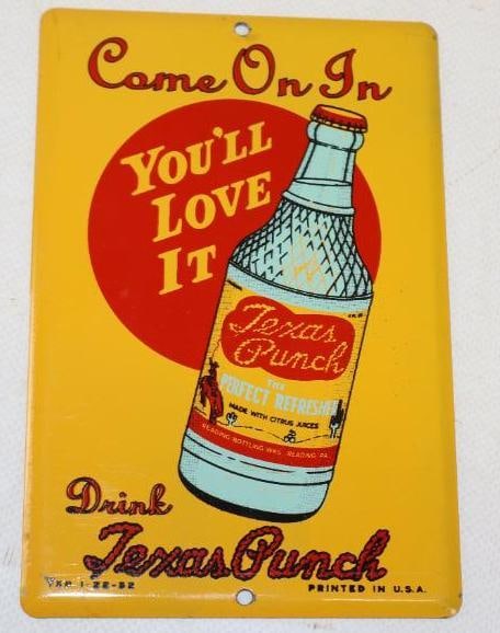 Come On In Drink Texas Punch Soda " You'll Love It " Advertising Porcelain Door Push (1 of 4)