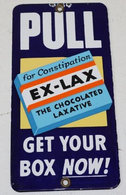 Ex-Lax The Chocolated Laxative " Get Your Box Now! " Porcelain Door Pull (1 of 2)