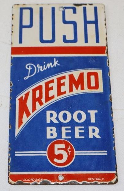 Drink Kreemo Root Beer 5 Cent Porcelain Advertising Door Push (1 of 2)