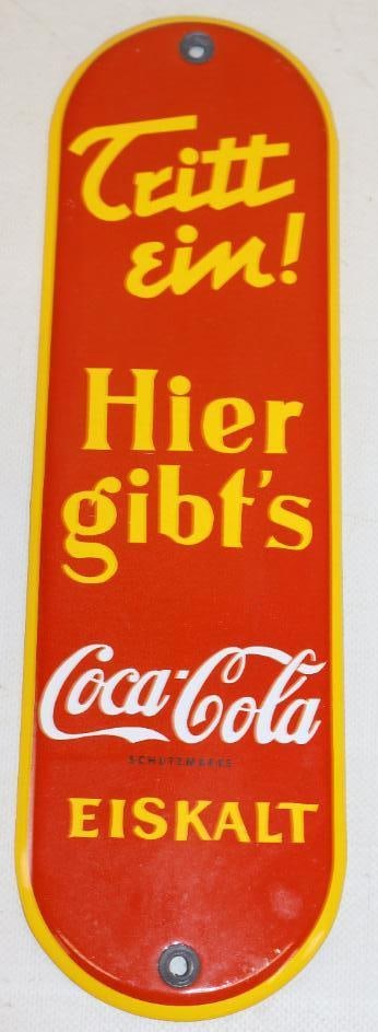 Come In! Here It Is Ice Cold Coca Cola Porcelain Advertising Door Push (1 of 2)