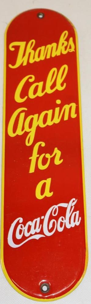 Thanks Call Again For A Coca Cola Porcelain Advertising Door Push (1 of 4)